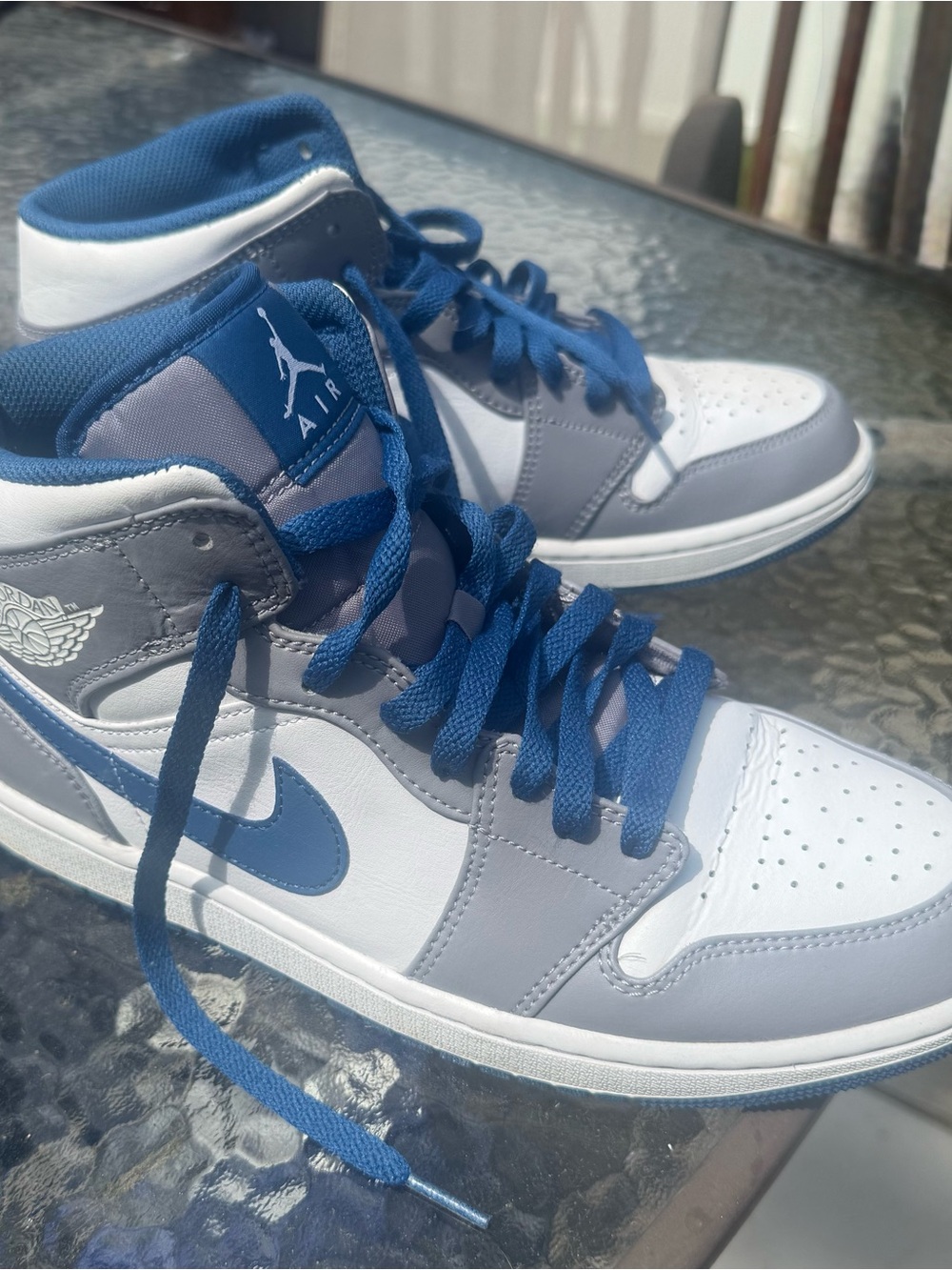 Jordan Mid-Top Athletic Sneakers in White, Gray and Blue